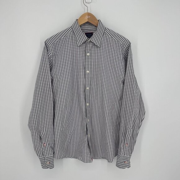 Untuckit Mens Button Up Dress Shirt Mens M Gray White Gingham Long Sleeve - Picture 3 of 6
